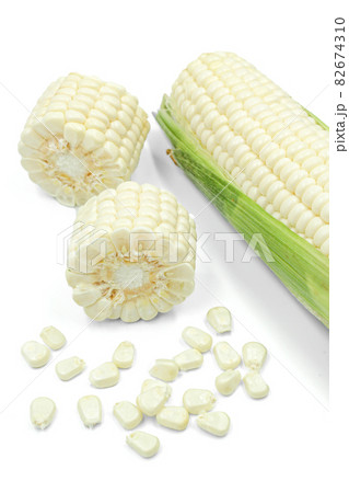 white corn with copy space on white background white corn with copy space on white background 82674310
