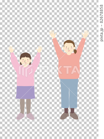 バンザイする女の子と成人女性のイラスト素材 6758