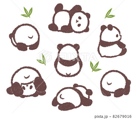 丸い赤ちゃんパンダのセットのイラスト素材