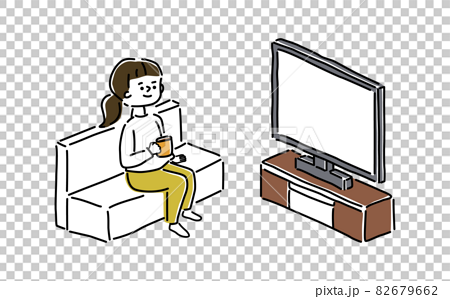 テレビを見ている女性のイラストのイラスト素材