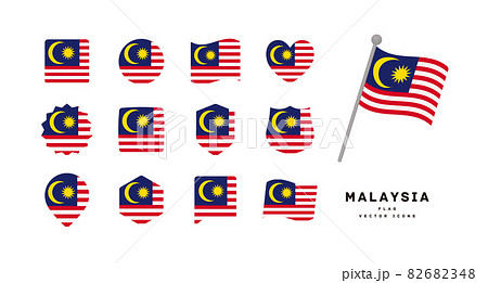 マレーシアの国旗 色々な形のアイコンセット ベクターイラスト