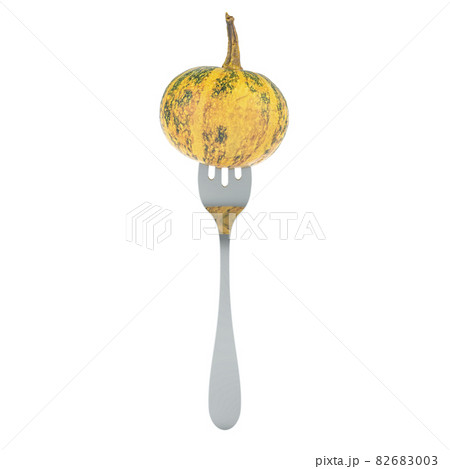 Squash on fork, 3D rendering Squash on fork, 3D rendering 82683003