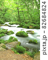 初夏の青森県、美しい深緑に包まれた奥入瀬渓流の清らかな流れ 82684824