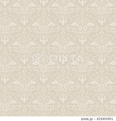 音楽記号をモチーフにしたダマスク柄_シームレスパターン_ベージュ 82684991