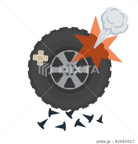 Punctured wheel. Pump, plaster and nails. 82685027