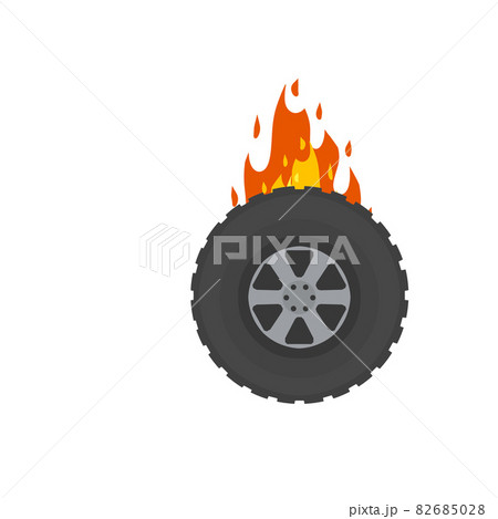 Burning wheel of car. Flames on tire. Symbol of speed and racing 82685028