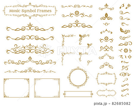 音楽記号をモチーフにしたエレガントなフレーム_イラスト素材セット 82685082