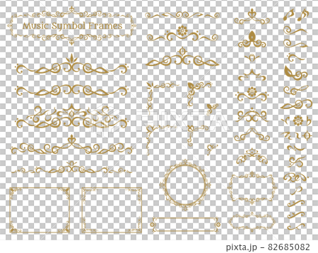 音楽記号をモチーフにしたエレガントなフレーム_イラスト素材セット 82685082