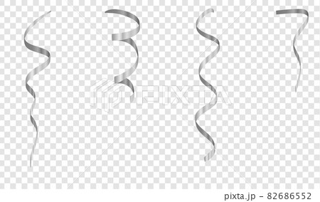 Silver streamers set. Silver serpentine ribbons, isolated on transparent background. Decoration for party, birthday celebrate or Christmas carnival, New Year gift. Festival decor. Vector illustration 82686552