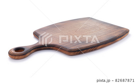Wood cutting board for homemade bread cooking isolated at white background. Empty wooden tray Wood cutting board for homemade bread cooking isolated at white background. Empty wooden tray 82687871
