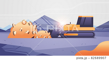 excavator loading bitcoins mining transport golden coin digital money production cryptocurrency blockchain concept excavator loading bitcoins mining transport golden coin digital money production cryptocurrency blockchain concept 82689907