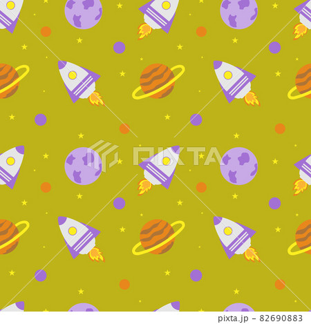 Space rocket and planets with stars on a yellow background. Space exploration. 82690883