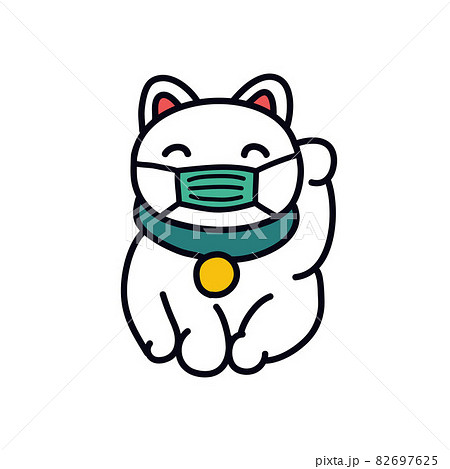 maneki neko with medical mask doodle icon, vector color line illustration maneki neko with medical mask doodle icon, vector color line illustration 82697625