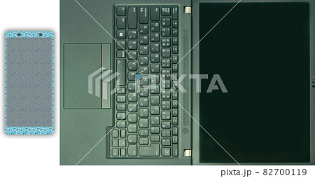 パソコンキーボードとスマホレトロカラーのイラスト素材