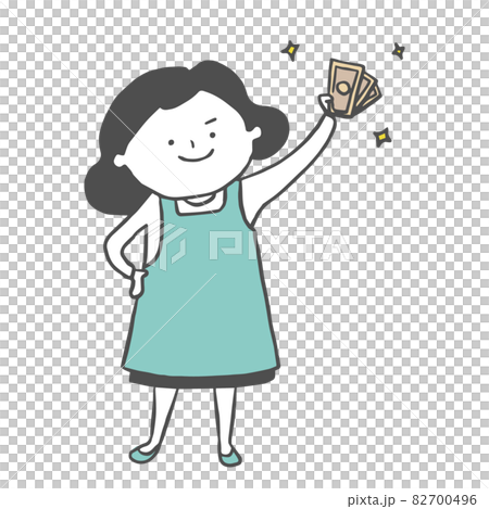 A housewife who is happy to hold a bill 82700496