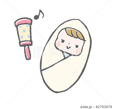 おくるみに包まれた赤ちゃんとガラガラのイラストのイラスト素材 おくるみに包まれた赤ちゃんとガラガラのイラストのイラスト素材