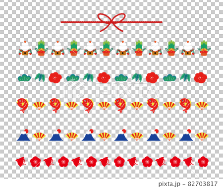 お正月のラインイラストセットのイラスト素材