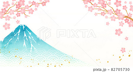 桜と富士山の水彩画のベクターイラスト背景のイラスト素材