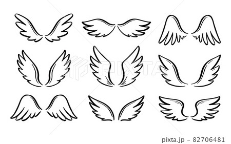 Angel doodle wing set. Hand drawn Angel doodle wing set. Hand drawn 82706481