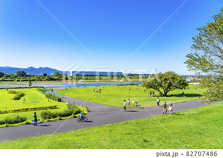 【神奈川県】綺麗な緑の芝生が広がる海老名の相模三川公園 82707486
