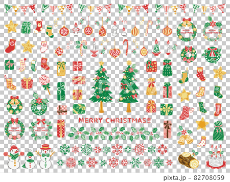 クリスマスツリー リース プレゼント アイコン イラストセット クリスマスツリー リース プレゼント アイコン イラストセット 82708059