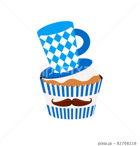 Oktoberfest cupcake with hat and mustache isolated on white background. 82708216