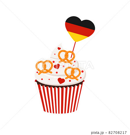 Oktoberfest cupcake with german flag and pretzel food 82708217