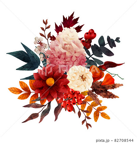 Lush floral composition, fall floral elements, hand drawn 82708544
