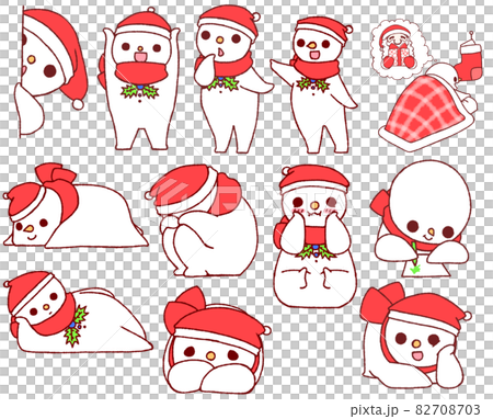 雪だるまのイラスト集(赤色) 雪だるまのイラスト集(赤色) 82708703