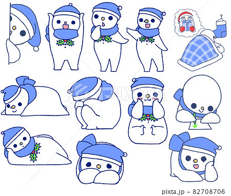雪だるまのイラスト集（青色） 82708706
