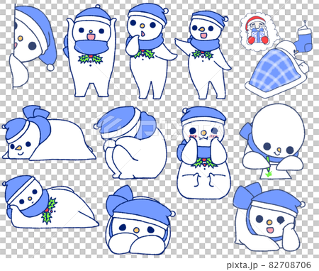 雪だるまのイラスト集（青色） 82708706