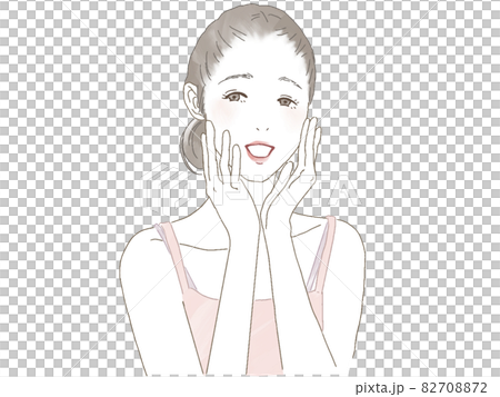 両手で頬を触っている女性 82708872