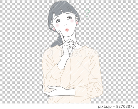人差し指を立てて首を傾げる女性 82708873