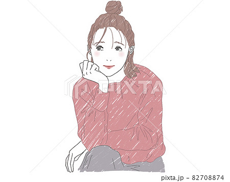 頬杖をついている女性 82708874