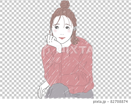 頬杖をついている女性 82708874