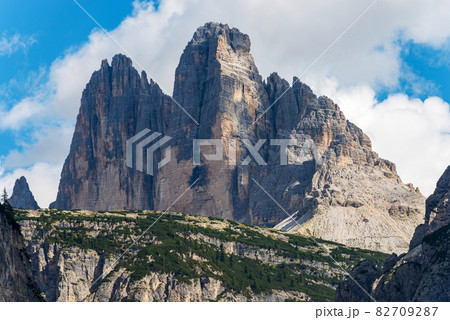 Rock north face of Tre Cime di Lavaredo or Drei Zinnen - Dolomites Italian Alps Rock north face of Tre Cime di Lavaredo or Drei Zinnen - Dolomites Italian Alps 82709287