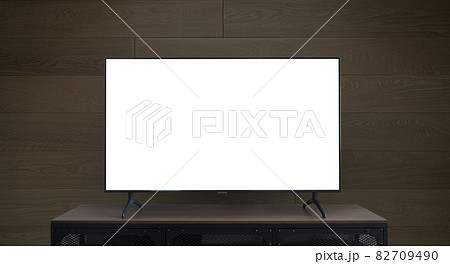 TV led mock up screen. Smart TV on a curbstone in an empty interior.  82709490