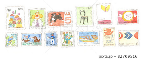 水彩 切手のイラスト素材