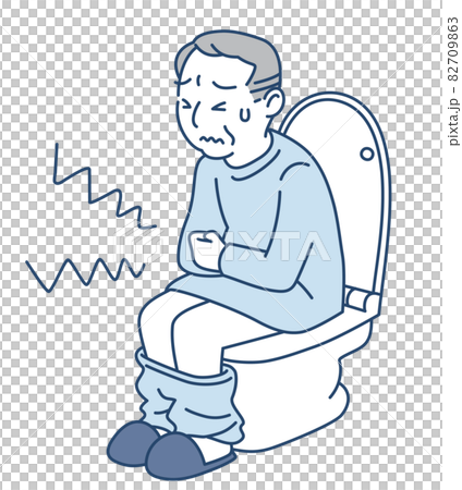 Senior man suffering from abdominal pain in the bathroom 82709863