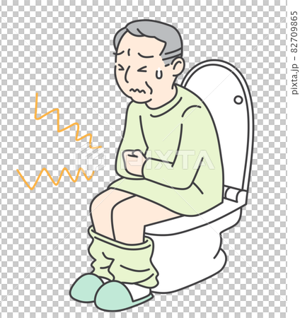 トイレで腹痛で苦しむシニア男性 82709865