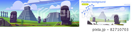 Parallax background Moai statues and pyramids 82710703