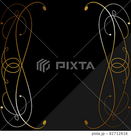 高級感のある蔓草の背景 正方形 ブラック ゴールドのイラスト素材