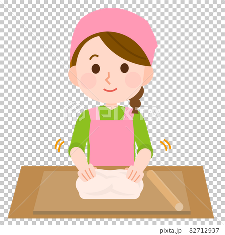 パン作り1　パン生地をこねる女性　イラスト 82712937