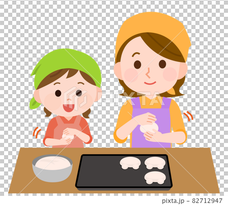 パン作り2　パンを丸めて成形する親子　イラスト 82712947