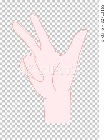 用彎曲的無名指和小指代表 3 的手繪線 82713165