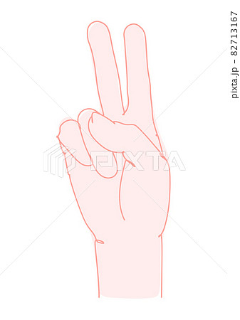 2を表す人さし指と中指を立てた手 線画 のイラスト素材