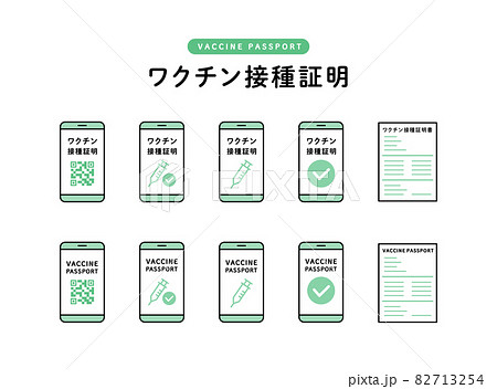 ワクチンパスポートのアイコンのセット　接種証明書　予防接種　コロナ　ウイルス　アプリ　QRコード 82713254