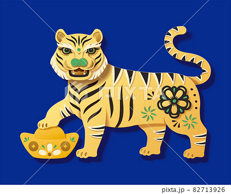 Yellow tiger element in paper art Yellow tiger element in paper art 82713926