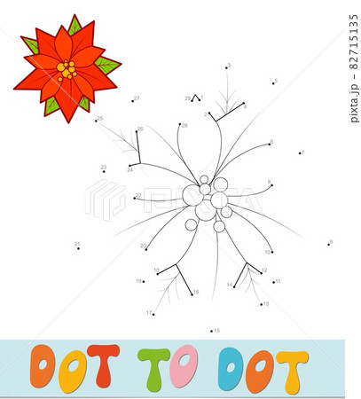 Dot to dot Christmas puzzle. Connect dots game. Poinsettia vector illustration 82715135