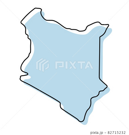 Stylized simple outline map of Kenya icon. Blue sketch map of Kenya vector illustration